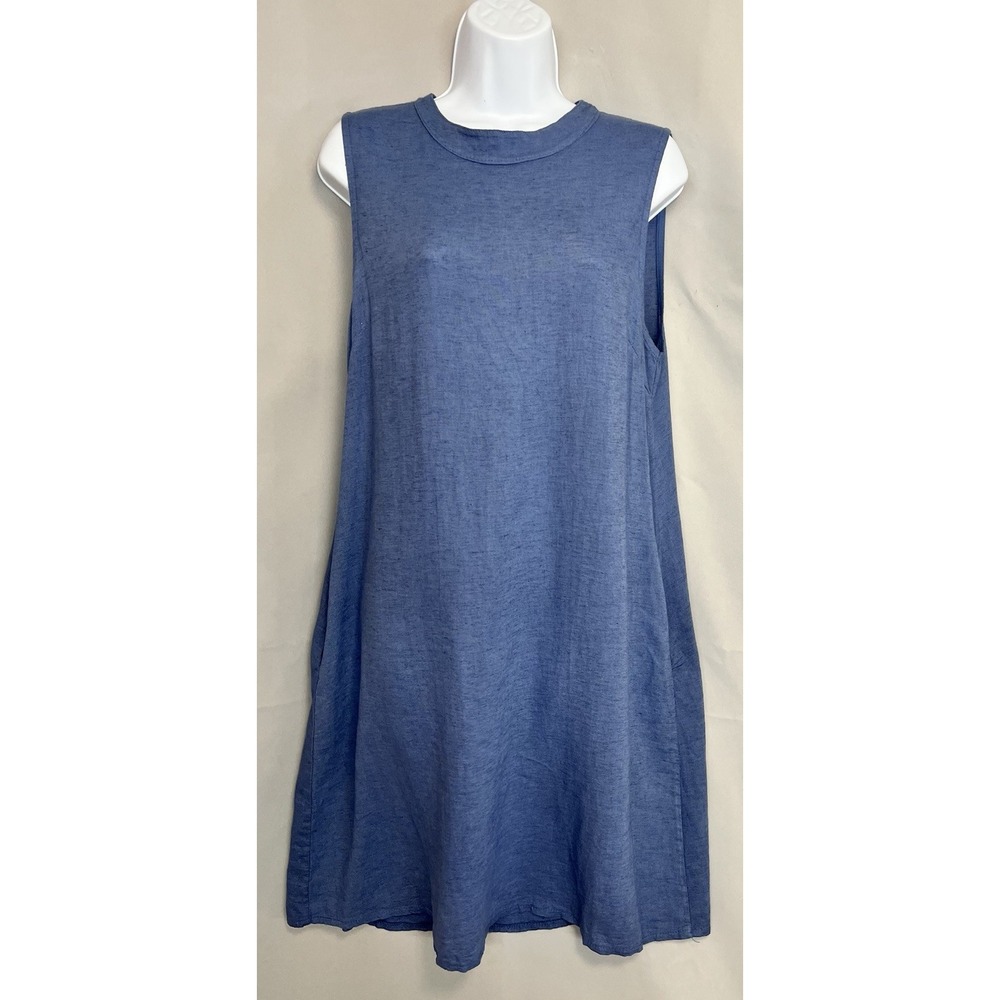 Valentina‎ Naldi Midi Dress Womens Med Blue Linen Sleeveless Quiet Luxury Italy